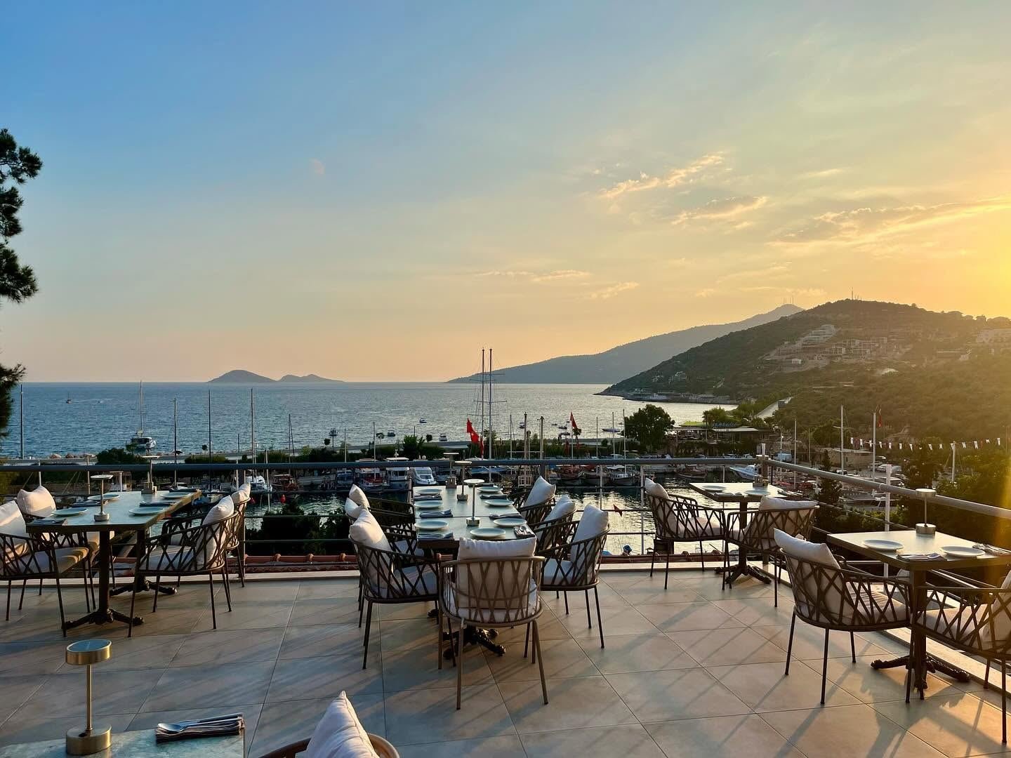 View over Kalkan harbour and the old town from a rooftop terrace